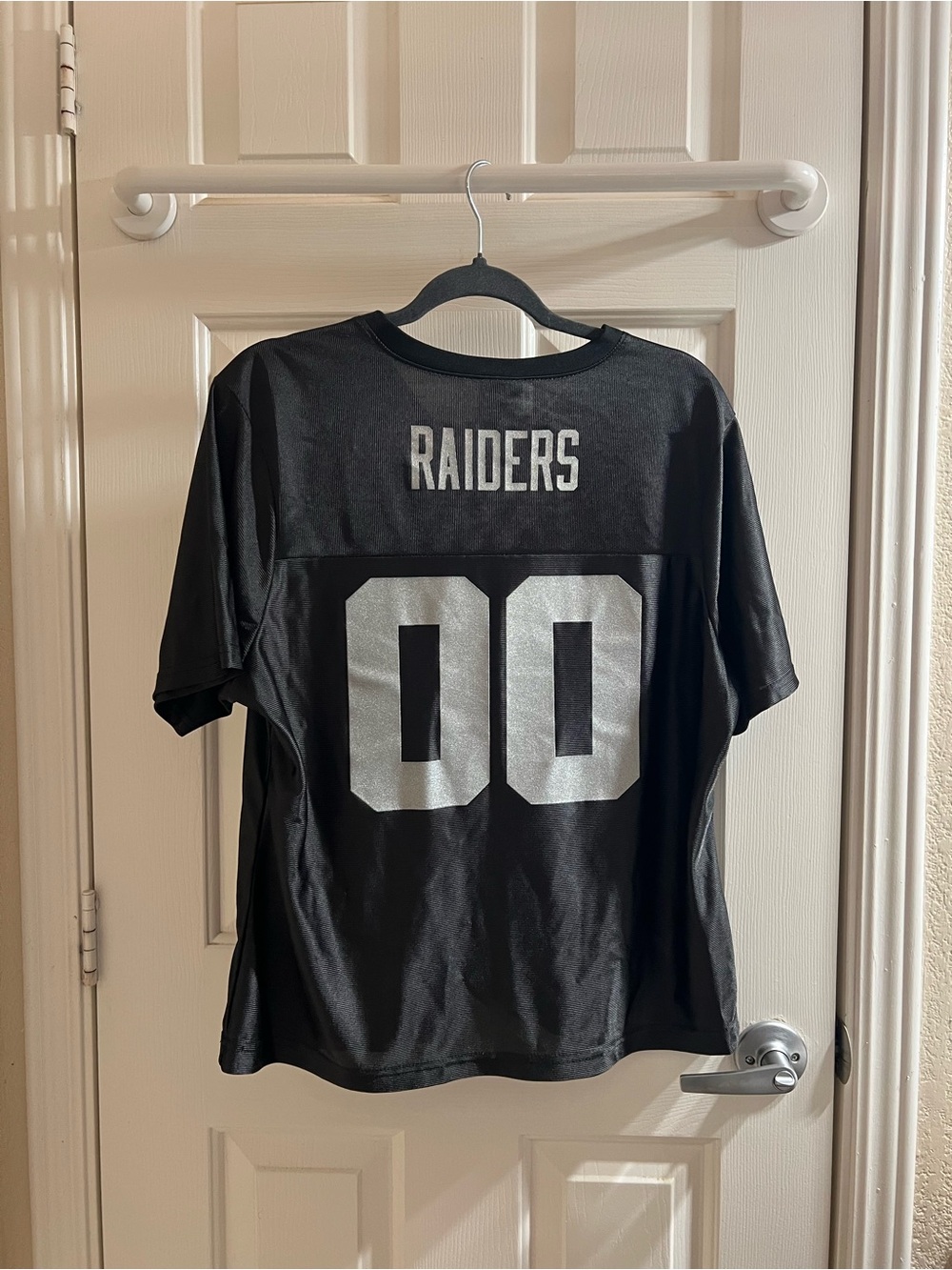 Raiders Black Team Jersey Shirt with Silver Print
